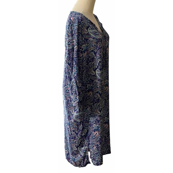 Caribbean Joe Dress L Rayon Paisley Blues Flutter Elbow Sleeves Flowy Boho Chic - Picture 5 of 14